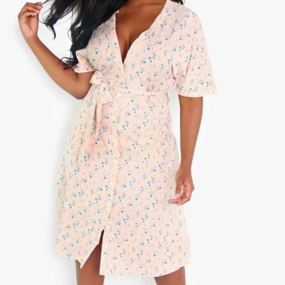 Rebdolls Floral Midi Dress in Cream and Blue